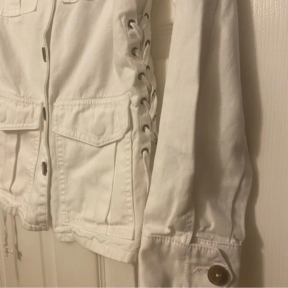 TORY BURCH Sgt. Pepper Utility Jacket w/ Lace-Up Sides in Chalk Sz XS